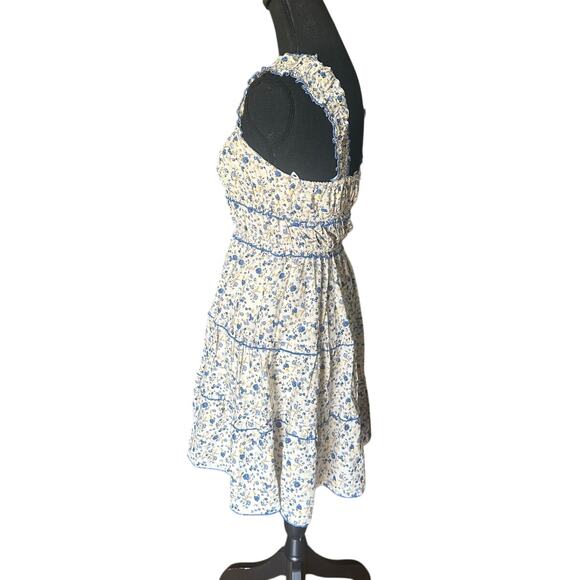 Japna Blue Beige Floral Ruched Sundress – Size M – Summer Boho Chic - Picture 4 of 6